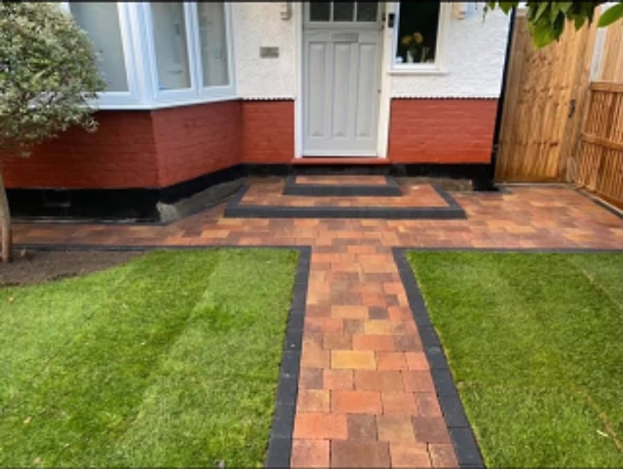 Brick driveway and path to front door